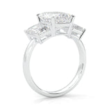 Three Stones Emerald Cut Moissanite Engagement Ring - Platinum-Plated Silver