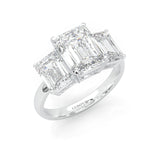 Three Stones Emerald Cut Moissanite Engagement Ring - Platinum-Plated Silver
