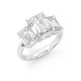 Three Stones Emerald Cut Moissanite Engagement Ring (14k Solid Gold)