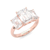 Three Stones Emerald Cut Moissanite Engagement Ring ( Rose Gold )