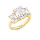 Three Stones Emerald Cut Moissanite Engagement Ring ( Yellow Gold 14K )