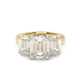 Three Stones Emerald Cut Moissanite Engagement Ring ( Yellow Gold 14K )