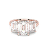 Three Stones Emerald Cut Moissanite Engagement Ring ( Rose Gold )