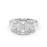 Three Stones Emerald Cut Moissanite Engagement Ring (14k Solid Gold)