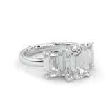 Three Stones Emerald Cut Moissanite Engagement Ring (14k Solid Gold)