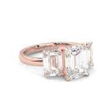 Three Stones Emerald Cut Moissanite Engagement Ring ( Rose Gold )