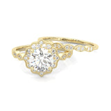 The Antique Halo Moissanite Wedding Set ( Yellow Gold )