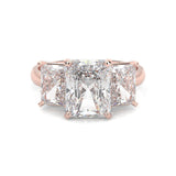Three-Stone Radiant Cut Moissanite Engagement Ring ( Rose Gold 14K )