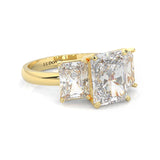 Three-Stone Radiant Cut Moissanite Engagement Ring ( Yellow Gold 14K )
