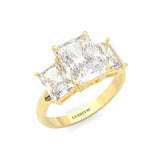 Three-Stone Radiant Cut Moissanite Engagement Ring ( Yellow Gold 14K )