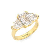 Ludovic Lyra (Three-stone) Moissanite Engagement Ring (10-Carat Main Stone) (Yellow 14k Solid Gold)