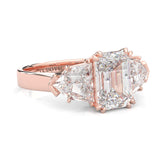 Ludovic Lyra (Three-stone) Moissanite Engagement Ring (10-Carat Main Stone) (Rose 14k Solid Gold)