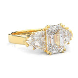 Ludovic Lyra (Three-stone) Moissanite Engagement Ring (10-Carat Main Stone) (Yellow 14k Solid Gold)