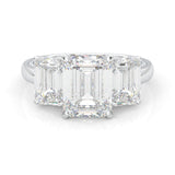 Three Stones Emerald Cut Moissanite Engagement Ring - Platinum-Plated Silver