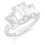 Three Stones Emerald Cut Moissanite Engagement Ring - Platinum-Plated Silver