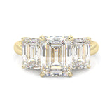 Three Stones Emerald Cut Moissanite Engagement Ring ( Yellow Gold )