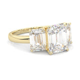 Three Stones Emerald Cut Moissanite Engagement Ring ( Yellow Gold )