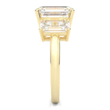 Three Stones Emerald Cut Moissanite Engagement Ring ( Yellow Gold )