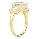 Three Stones Emerald Cut Moissanite Engagement Ring ( Yellow Gold )