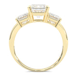 Three Stones Emerald Cut Moissanite Engagement Ring ( Yellow Gold )