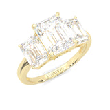 Three Stones Emerald Cut Moissanite Engagement Ring ( Yellow Gold )