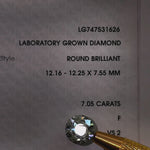 Video of actual 7.05 ct round lab-grown diamond, IGI LG747531626