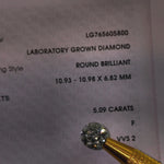 Video of actual 5.09 ct round lab-grown diamond, IGI LG765605800