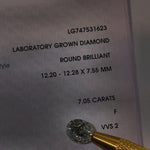 Video of actual 7.05 ct round lab-grown diamond, IGI LG747531623