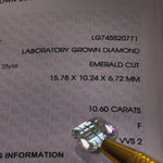 Video of actual 10.60 ct emerald lab-grown diamond, IGI LG745520771