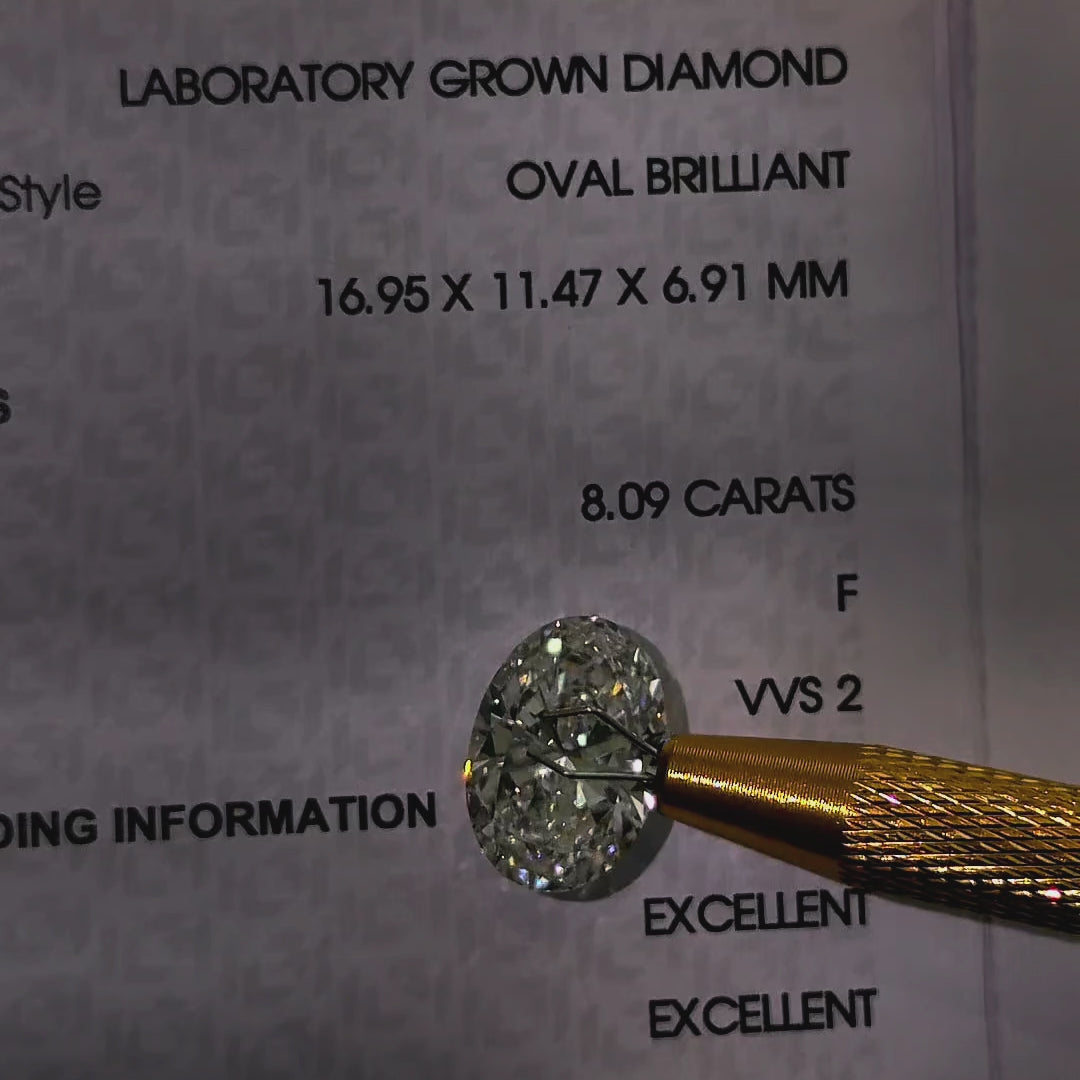 Video of actual 8.09 ct oval lab-grown diamond, IGI LG823646561