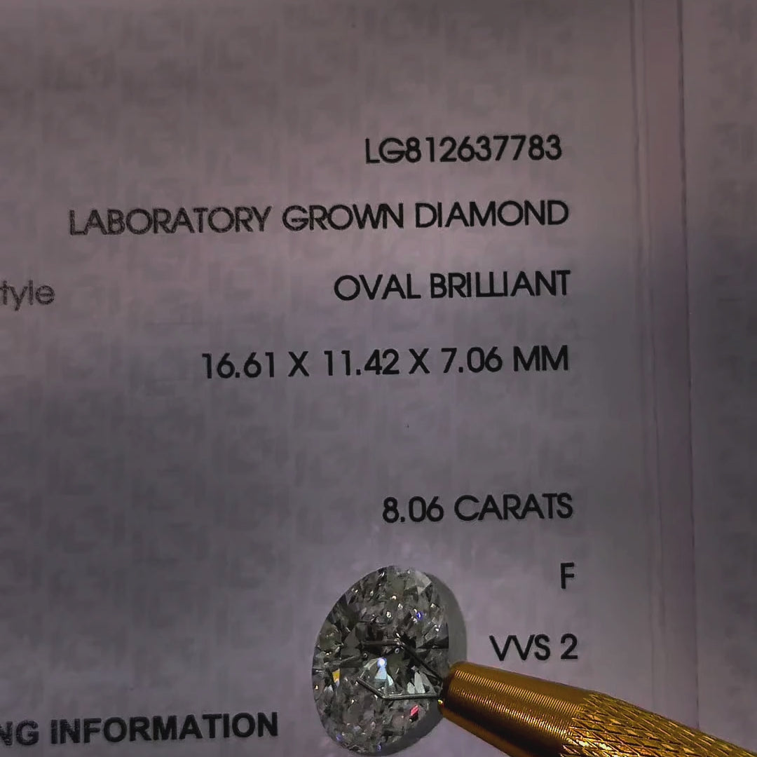 Video of actual 8.06 ct oval lab-grown diamond, IGI LG812637783