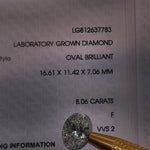 Video of actual 8.06 ct oval lab-grown diamond, IGI LG812637783